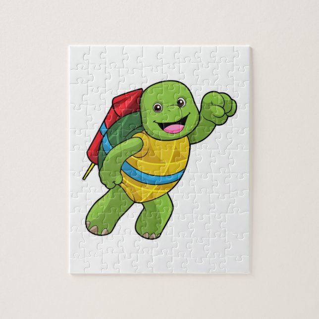 Turtle at Flying with Rocket Jigsaw Puzzle (Vertical)