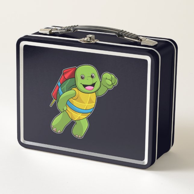 Turtle at Flying with Rocket Metal Lunch Box (Front)