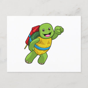 Turtle at Flying with Rocket Postcard