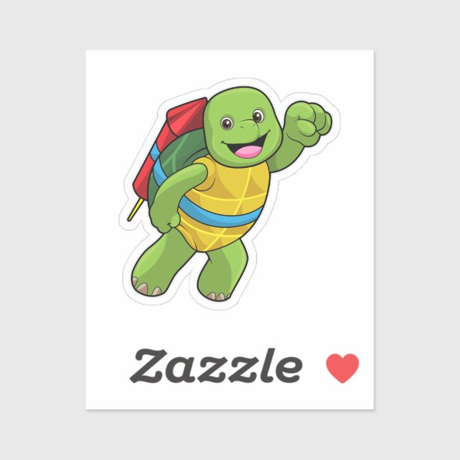 Turtle at Flying with Rocket Sticker (Sheet)
