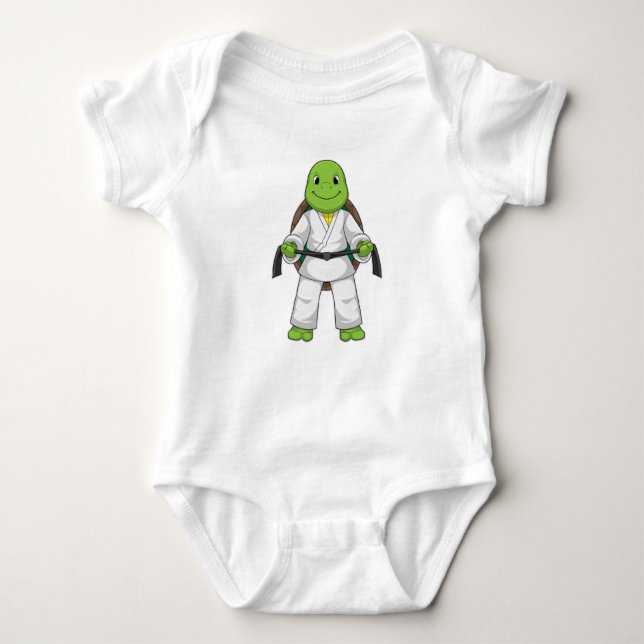 Turtle at Martial arts with black Belt Baby Bodysuit (Front)