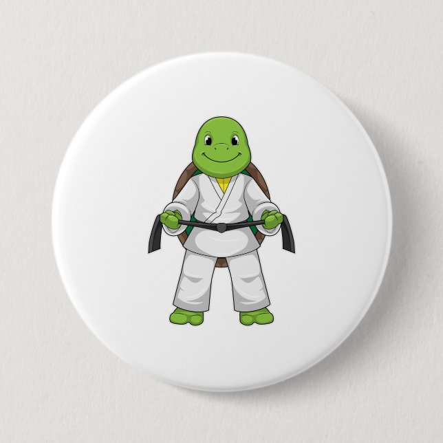 Turtle at Martial arts with black Belt Button (Front)