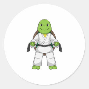 Turtle at Martial arts with black Belt Classic Round Sticker