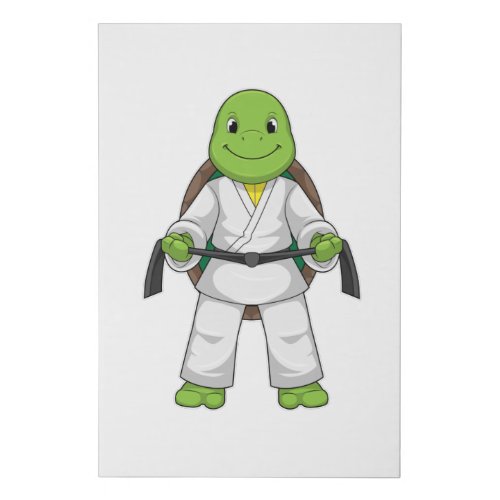 Turtle at Martial arts with black Belt Faux Canvas Print