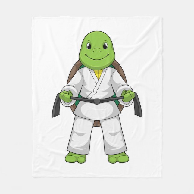 Turtle at Martial arts with black Belt Fleece Blanket (Front)