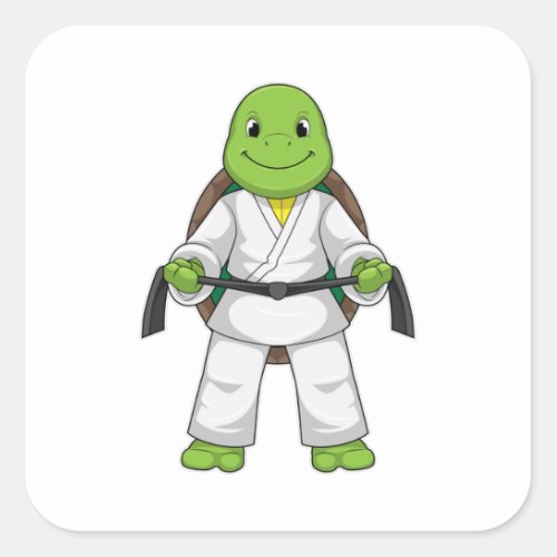 Turtle at Martial arts with black Belt Square Sticker