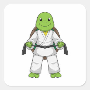 Turtle at Martial arts with black Belt Square Sticker