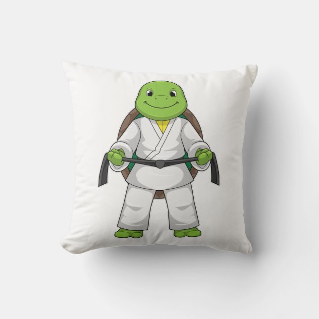 Turtle at Martial arts with black Belt Throw Pillow (Front)