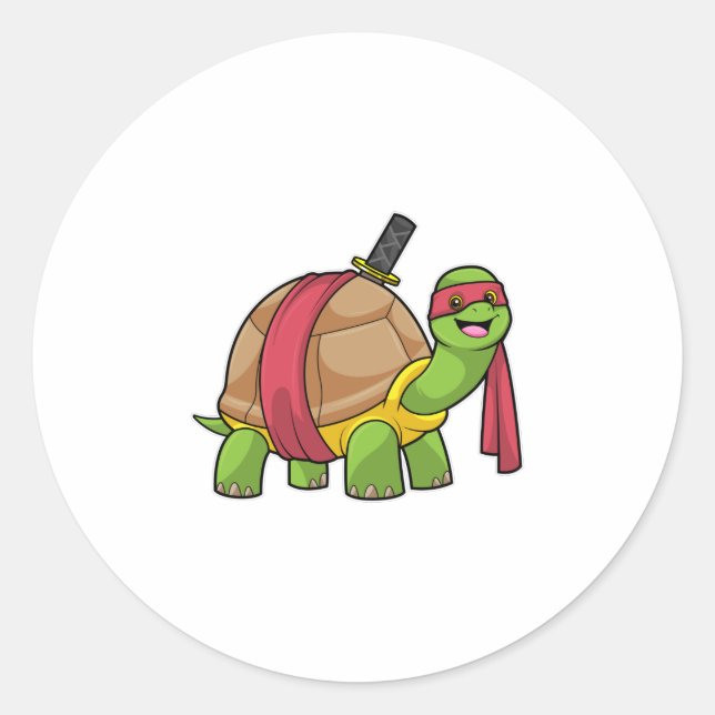 Turtle at Martial arts with Sword Classic Round Sticker (Front)