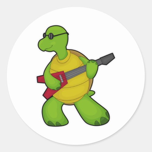 Turtle at Music with Guitar  Sunglasses Classic Round Sticker