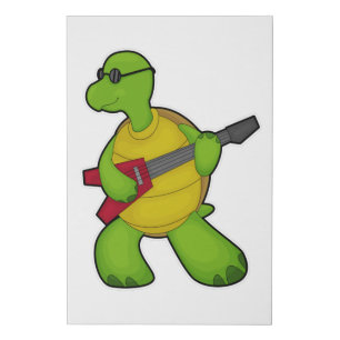 Turtle at Music with Guitar & Sunglasses Faux Canvas Print