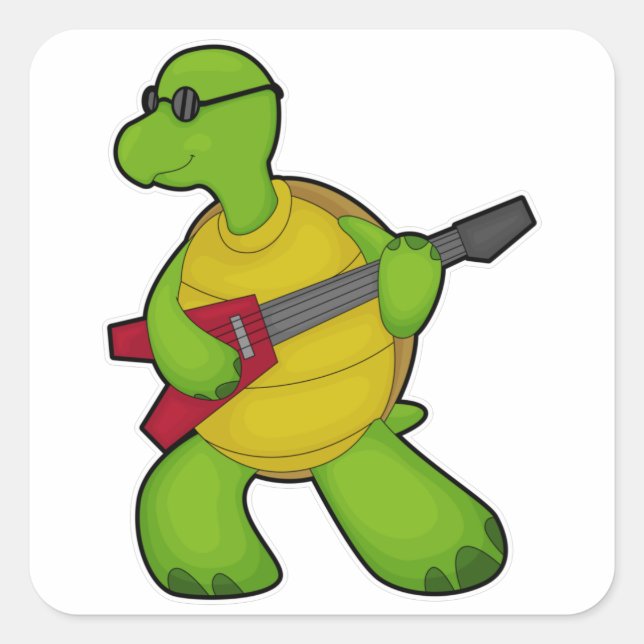 Turtle at Music with Guitar & Sunglasses Square Sticker (Front)