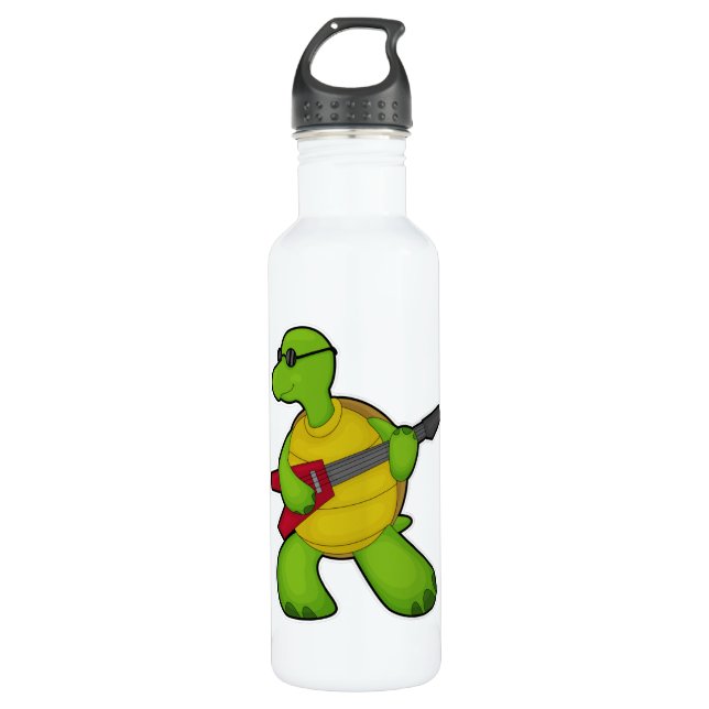 Turtle at Music with Guitar & Sunglasses Stainless Steel Water Bottle (Front)