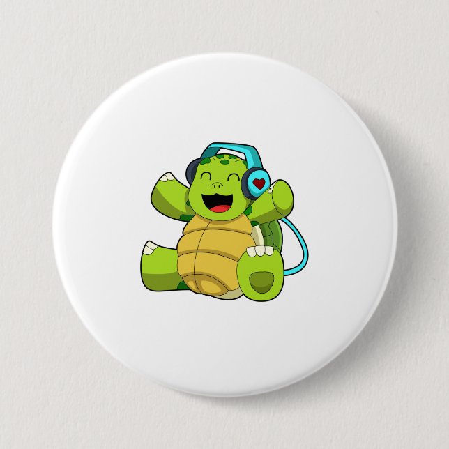 Turtle at Music with Headphone Button (Front)