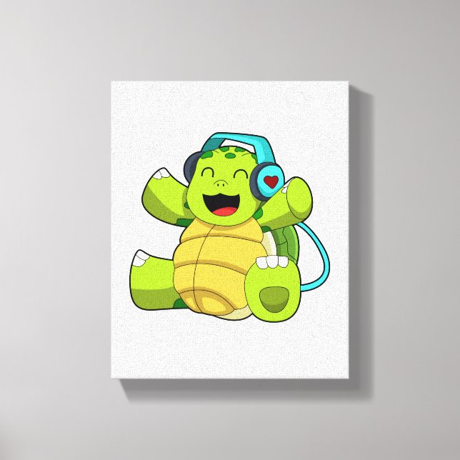 Turtle at Music with Headphone Canvas Print (Front)