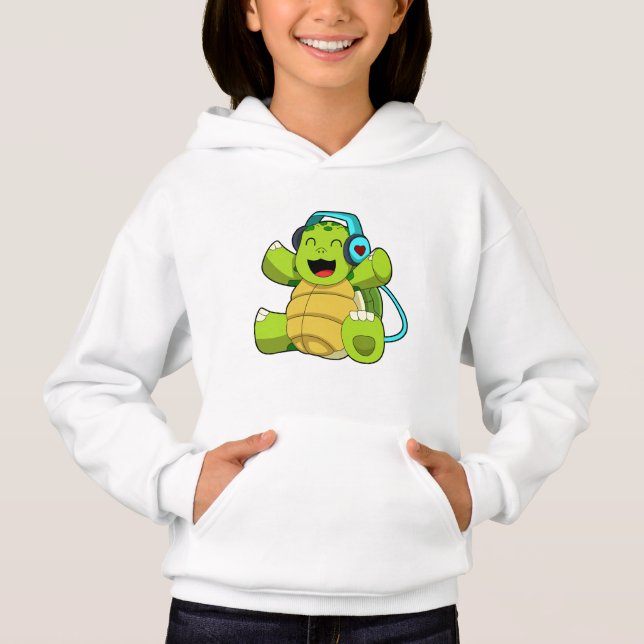 Turtle at Music with Headphone Hoodie (Front)