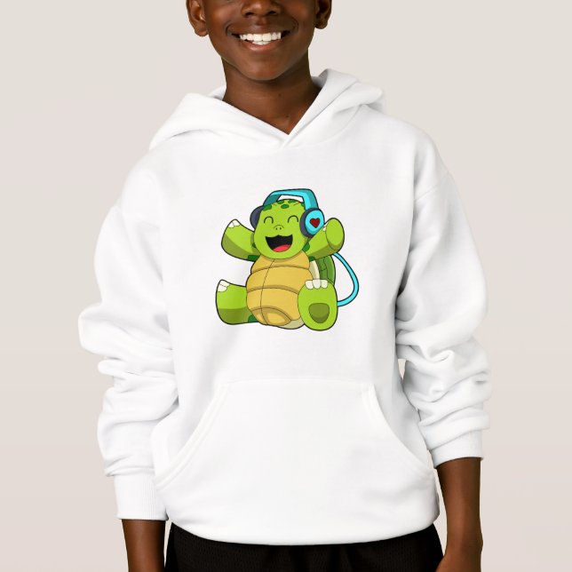 Turtle at Music with Headphone Hoodie (Front)