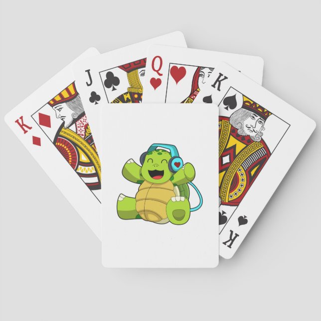 Turtle at Music with Headphone Poker Cards (Back)