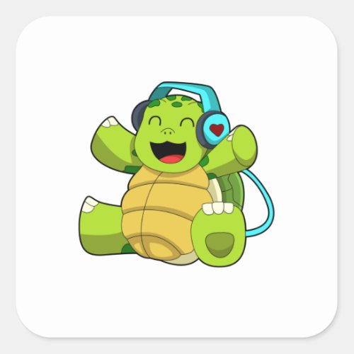 Turtle at Music with Headphone Square Sticker