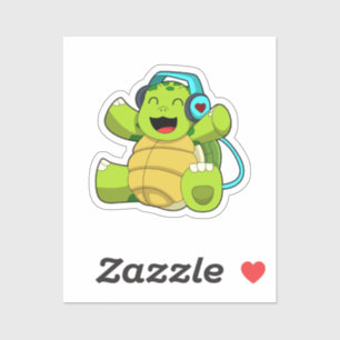 Turtle at Music with Headphone Sticker