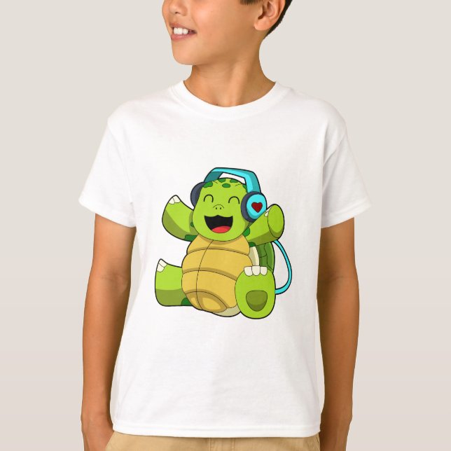 Turtle at Music with Headphone T-Shirt (Front)