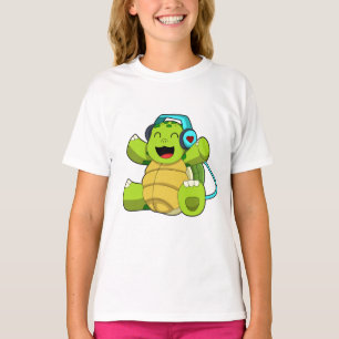 Turtle at Music with Headphone T-Shirt