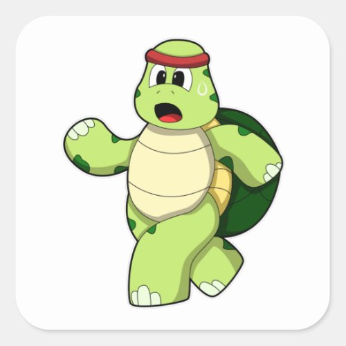 Turtle at Running with Headband Square Sticker