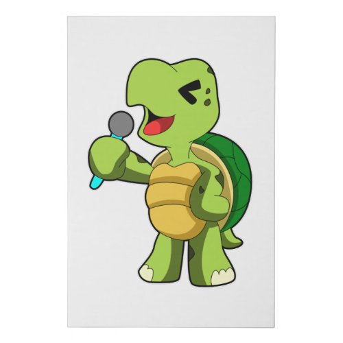 Turtle at Singing with Microphone Faux Canvas Print