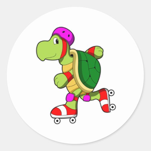 Turtle at skating with Inline skates Classic Round Sticker