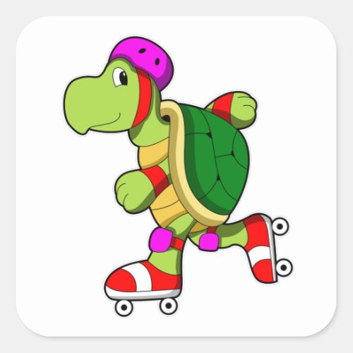 Turtle at skating with Inline skates Square Sticker