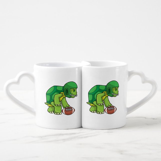 Turtle at Sports with Football & Helmet Coffee Mug Set (Front Nesting)