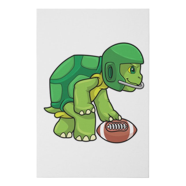 Turtle at Sports with Football & Helmet Faux Canvas Print (Front)