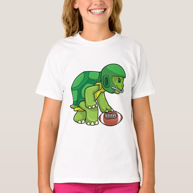 Turtle at Sports with Football & Helmet T-Shirt (Front)