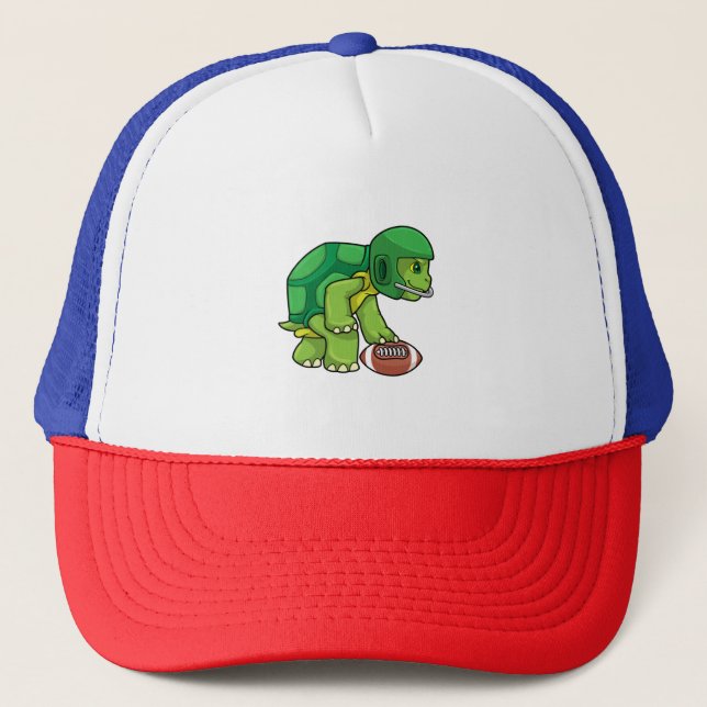Turtle at Sports with Football & Helmet Trucker Hat (Front)