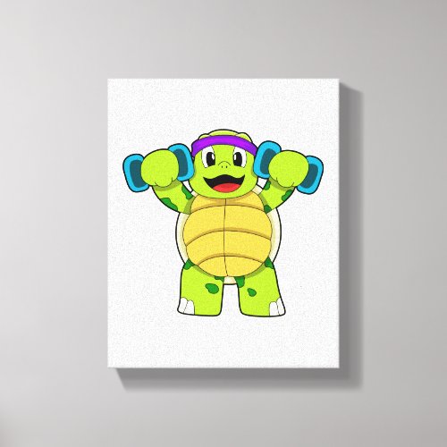 Turtle at Strength training  Dumbbells Canvas Print