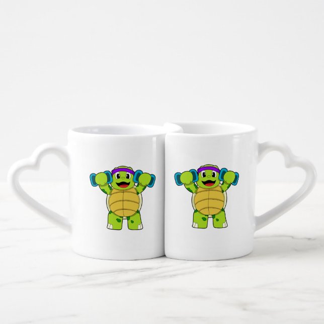 Turtle at Strength training & Dumbbells Coffee Mug Set (Front Nesting)
