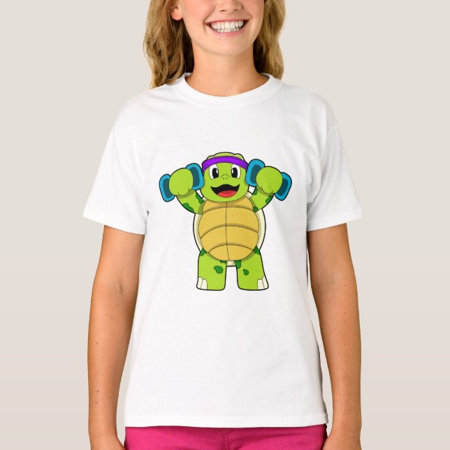 Turtle at Strength training & Dumbbells T-Shirt (Front)