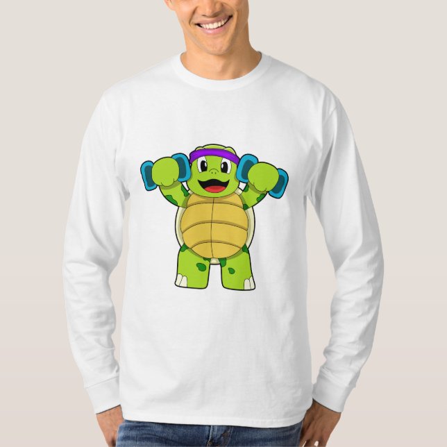 Turtle at Strength training & Dumbbells T-Shirt (Front)