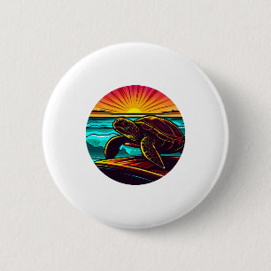 Turtle at Sunset, Inspiring Nature Design Button