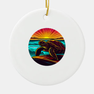 Turtle at Sunset, Inspiring Nature Design Ceramic Ornament