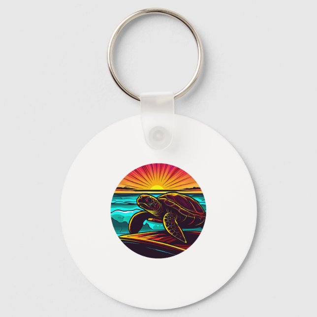 Turtle at Sunset, Inspiring Nature Design Keychain (Front)
