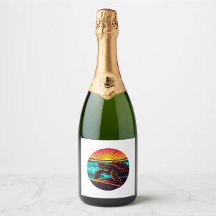 Turtle at Sunset, Inspiring Nature Design Sparkling Wine Label