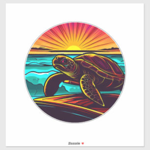 Turtle at Sunset, Inspiring Nature Design Sticker