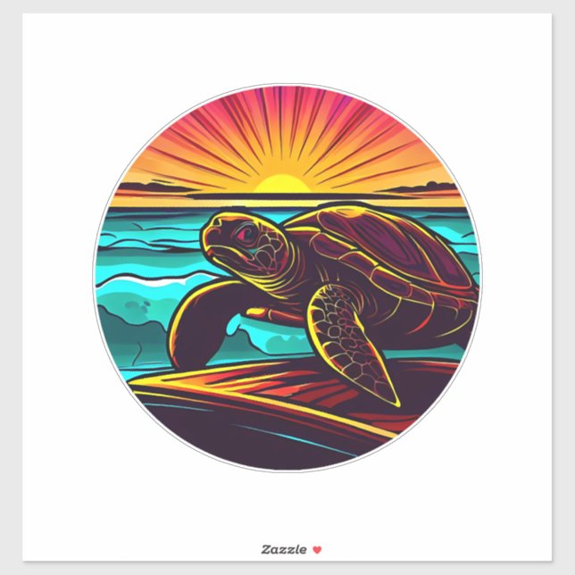 Turtle at Sunset, Inspiring Nature Design Sticker (Sheet)