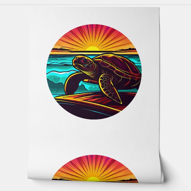 Turtle at Sunset, Inspiring Nature Design Wallpaper (Unrolling)