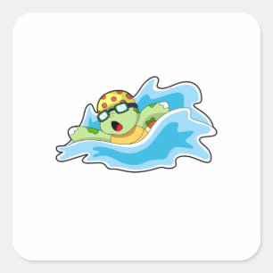 Turtle at Swimming in Water Square Sticker