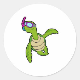 Turtle at Swimming with Snorkel Classic Round Sticker
