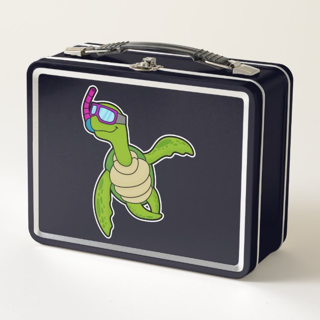 Turtle at Swimming with Snorkel Metal Lunch Box (Front)