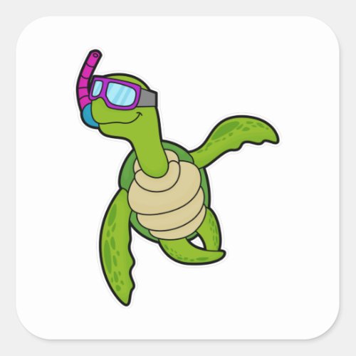 Turtle at Swimming with Snorkel Square Sticker