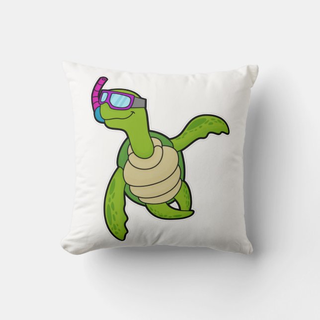 Turtle at Swimming with Snorkel Throw Pillow (Front)
